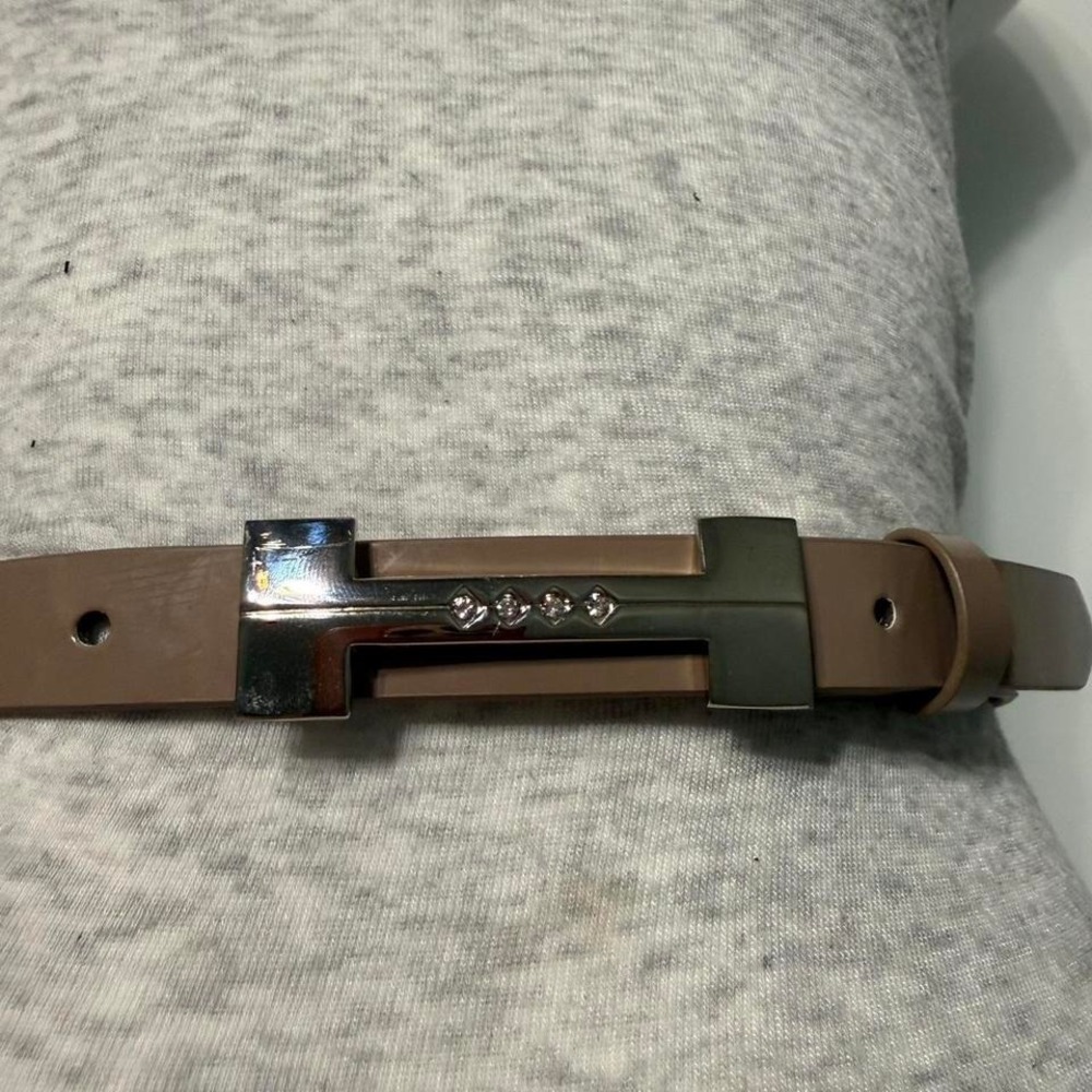 Slim Taupe Belt with H design Silver Buckle | Size 32